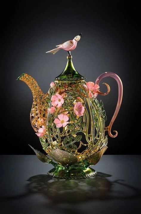 Janis Miltenberger, Fantasy Teapot, Intricate Pottery, Aesthetic Objects, Glass Sculptures, Teapots And Cups, Beautiful Items, Tea Art, Gorgeous Glass