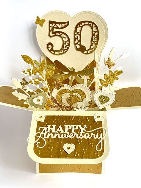 50th Anniversary Card, Golden Wedding Anniversary Card, 50th Anniversary Cards, Anniversary Cards Handmade, Pop Up Box, Pop Up Greeting Cards, Wedding Anniversary Card, Pop Up Box Cards, Golden Wedding Anniversary