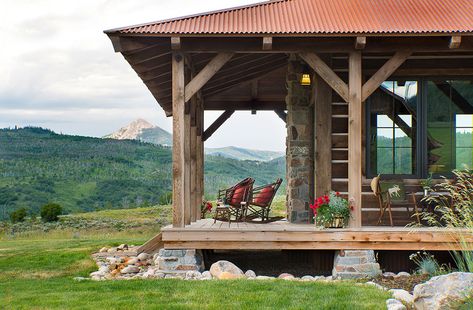 A Modern Take on Old Western Style in Colorado Timber Frame Cabin, Steamboat Springs Colorado, Old Western, Structural Insulated Panels, Wooden Porch, Western Homes, Steamboat Springs, Timber House, Open Layout