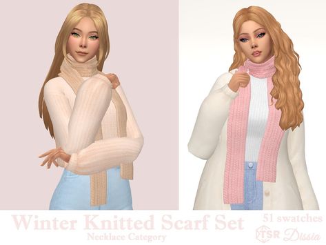 The Sims Resource - Winter Knitted Scarf Set Sims 4 Scarf, Sims 4 Winter Cc, Sims 4 Female Clothes, The Sims 4 Accessories, Royal Accessories, Winter Cosy, Sims 4 Cc Sims, Winter Knit Scarf, Sims 4 Royal