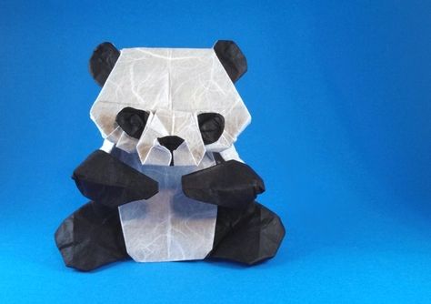 Origami Panda by Marc Kirschenbaum Folded from a square of double-sided Unryu by Gilad Aharoni on www.giladorigami.com Hard Origami, Origami Panda, Lazy Panda, Origami Book, Creative Origami, Cute Origami, Origami Love, Origami Ideas, Crafts Origami