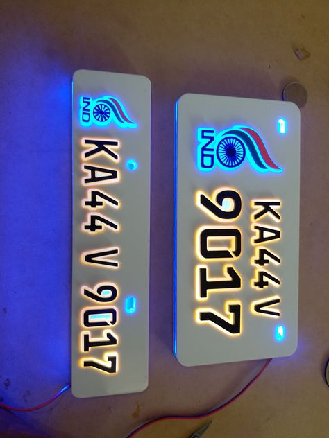 This is Bike Registration Number Plate with LED lights. Motorcycle Registration Number Plates Custom Number Plates Bike, Number Plate Design Bike 3d, Bike Number Plate Design In India, Car Number Plates Design, Bike Number Plate Design Style, Number Plate Design Bike, Bike Number Plate, Vehicle Number Plate, Number Plate Design