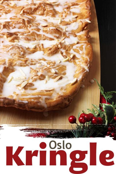 Oslo Kringle is a delicious Norwegian dessert, with the flavor and texture of a cream puff, but with a simpler preparation and fjords of delicious, almond icing. Kringle Recipe Norwegian, Norwegian Desserts, Kringle Recipe, Almond Icing, Norwegian Cuisine, Norwegian Recipes, Viking Food, Scandinavian Recipes, Almond Glaze