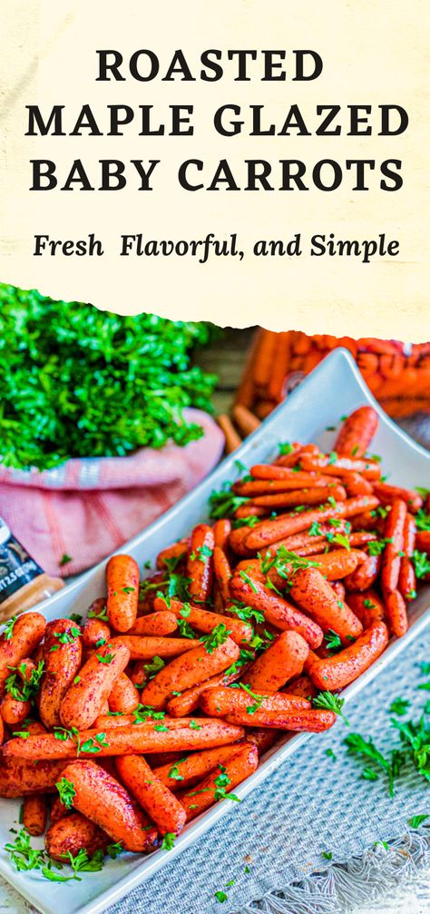 You know that simple side dish you’ve been looking for?? You’ve found it! With only 4 ingredients, these Roasted Maple Glazed Baby Carrots are the perfect addition to dinner this fall. It takes less than 5 minutes to throw these babies together, and with that sweet factor from the syrup, the kids don’t mind eating a helping of these veggies! Maple Glazed Baby Carrots, Maple Glazed Roasted Carrots, Baby Carrots Side Dish, Maple Syrup Carrots, Best Roasted Vegetables, Carrots In Oven, Glazed Baby Carrots, Maple Roasted Carrots, Maple Syrup Glaze