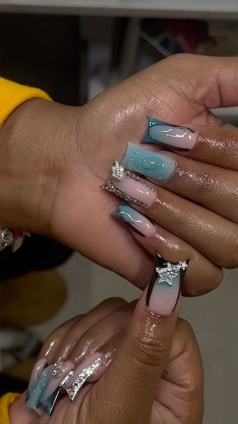 #follow #nailart #nailsofinstagram #nails #beautyblog #blogging #blogger #blog #acrylicnails Acrylic Big Toe Nail, Medium Junk Nails, Bad And Boujee Nails Short, Nail Inspo Black Women, Vacation Nails Black Women, Short Junk Nails, Dominican Nails, Stone Nails, Acrylic Nail Set