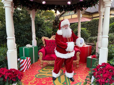 Santa Meet and Greet Happening Now in the Magic Kingdom Santa Meet And Greet, Red Velvet Suit, Red Bench, Meet Santa, Meet And Greet, Disney Addict, Travel Agent, Disney Vacations, Christmas Wishes