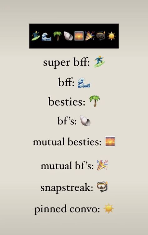 Summer Snapchat Friend Emojis, Bit Emoji Outfits Snapchat, Snapchat Friend Emojis Ideas Summer, Snap Friend Emoji Ideas, Snapchat Best Friends List Emojis, Snap Emoji Ideas, Best Friend Emojis Snapchat Aesthetic, Insta Emojis, Best Friend Emojis