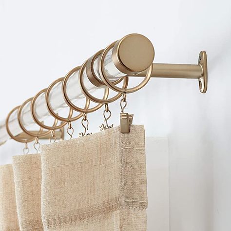 AmazonSmile: MODE Acrylic Collection Single Curtain Rod Set with Metal Endcaps -6, 8 and 12 ft. poles Acrylic Curtain Rods, Gold Curtain Rods, Metal Curtain Rod, Window Rods, Curtain Rings With Clips, Acrylic Rod, Steel Curtain, Double Rod Curtains, Gold Curtains