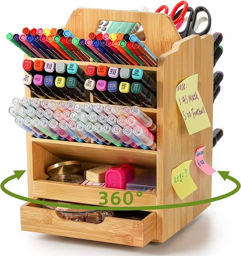 Art Supply Storage, Spinning Organizer, Organizer For Desk, Bamboo Pen, Art Supplies Storage, Art Supply Organization, Pencil Organizer, Bamboo Art, Storage Caddy