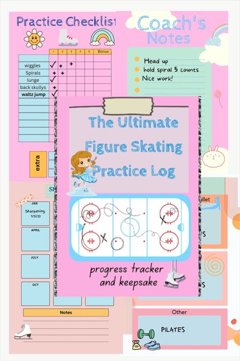 Figure skating practice tracker and keepsake Ice Skating Practice, Figure Skating Practice, Figure Skating Coach, Ice Skating Lessons, Ice Skating Gifts, Taylor Swift Birthday, Bullet Journal Writing, Figure Skating Dresses, Bullet Journal Doodles