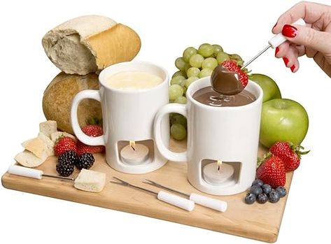 Evelots Mini Fondue Pot Set/Personal Fondue Mugs-Chocolate/Cheese/14-Piece Fondue Maker Gift Set/2 Ceramic Mugs/Forks/Candles Easy Fondue, Dessert Fondue, Fondue Party, Fondue Pot, Romantic Meals, Favorite Dips, Chocolate Cheese, Fondue Set, Warm Chocolate