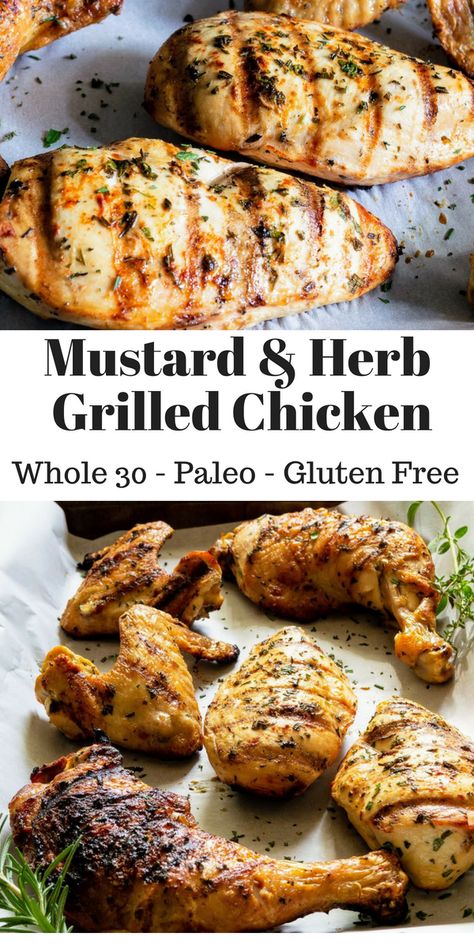 Tangy mustard meet with fresh herbs in this juicy grilled chicken recipe. With instructions for how to use this marinade with three different cuts of chicken to keep the whole family happy. Rosemary, parsley, thyme and oregano pack a punch of flavor in this easy grill recipe! Great for those on #whole30 #paleo #keto diets! #thesimplesupper Best Grilled Chicken Marinade, Easy Grill, Juicy Grilled Chicken, Grilled Chicken Recipe, Grilled Chicken Marinade, Bbq Recipe, Recipes Meat, Easy Grilling Recipes, Chicken Marinade Recipes