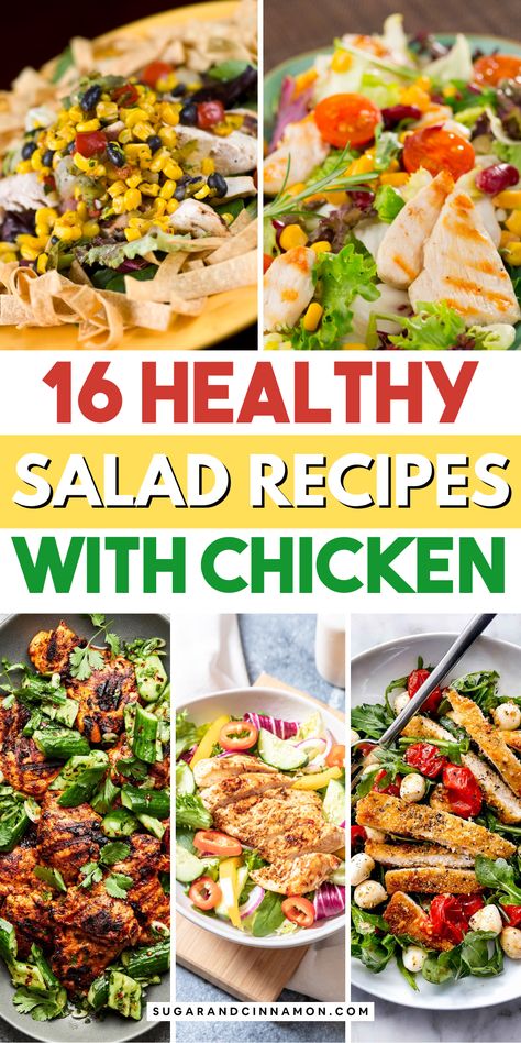 Enjoy tasty and easy salad recipes with chicken! 🥗❤️ Perfect for a healthy lunch or dinner, these salads are not only delicious but also quick to prepare. Discover a variety of recipes that will satisfy your cravings! Save this pin for all your salad inspirations! ���📌🍴 Dinner Chicken Salad, Salads Recipes With Chicken, Chopped Chicken Salad Recipes, Dinner Salad With Chicken, Salad With Grilled Chicken Recipes, Salads Recipes For Dinner Chicken, Salads With Chicken Recipes, Salad Chicken Recipes, Chicken Salad Variations