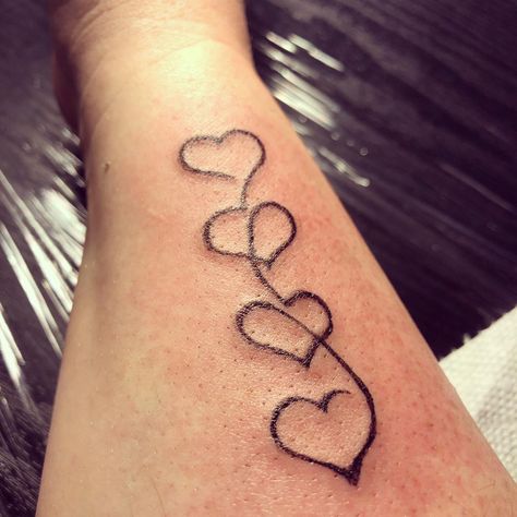 4 Connected Hearts Tattoo, Intertwining Hearts Tattoo, 4 Interlocking Hearts Tattoo, Four Hearts Tattoo, Hearts Tattoo, Chain Tattoo, Connected Hearts, Tasteful Tattoos, Triple Heart