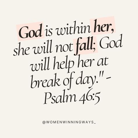 Psalm 46:5 . . . . . . . #femaleempowerment #female #femaleentrepreneur #worthit #shesthebest #girlboss #mindset #womensupportingwomen #womenempowerment #women #womanpower #independentwoman #quote #quoteoftheday #quotesforher #quotesforsuccess #quotesforwomen #god #godisgood #faithoverfear #faithquotes #inspirationalquotes #dailymotivation #happiness #fyp #fypage Bible Verses About Beauty Woman, Female Bible Verses, Scripture For Women, Bible Verse For Women, Verses About Women, Bible Verses For Women, Favorite Scriptures, Bible Women, Encouraging Bible Verses