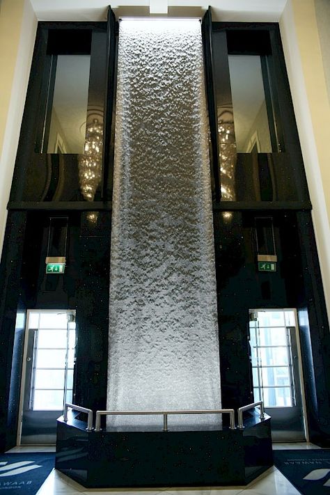 Interior Fountain Indoor Waterfall, Wall Mounted Water Feature, Corner Bathroom Sink, Fountain Hotel, Waterfall Designs, Indoor Waterfall Wall, Waterfall Decoration, Indoor Wall Fountains, Outdoor Wall Fountains