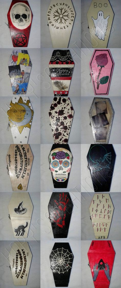 Wooden Coffin Craft, Coffin Painting Ideas, Coffin Painting, Coffin Diy, Diy Pencil Case, Coffin Box, Halloween Things, Box Hand, Crafting Ideas