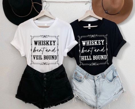 Whiskey Bent And Veil Bound Bachelorette, Nashville Bride Outfit, Bachelorette Shirt Ideas, Nashville Bachelorette Party Outfit, Bachelorette Party Nashville, Bach Party Shirts, Jack Daniels Shirt, Bachelorette Vibes, Country Bachelorette Parties