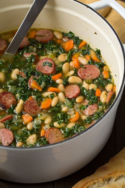 White Bean And Sausage Soup, White Bean Sausage Soup, White Bean And Sausage, Kale White Bean, Bean And Sausage Soup, Sausage Kale, Beans And Sausage, Meal Prep Plans, Kale Soup