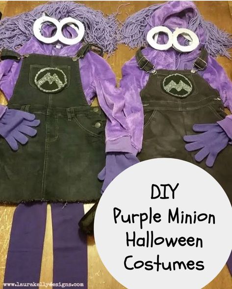 Purple Minion Costume Diy Women, Purple Minion Costume Diy, Purple Minion Halloween Costume, Purple Minion Costume, Green Halloween Costumes, Purple And Green Halloween, Diy Minion Costume, Purple Minion, Cheap Halloween Diy