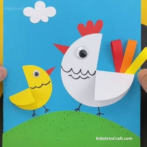 How to Make Paper Circle Hen and Chick Craft - Step by Step Instructions Daycare Logo Design, Chick Craft, Preschool Creative Art, Circle Paper, Paper Circle, Halloween Paper Crafts, Crochet Baby Shoes Pattern, Preschool Arts And Crafts, Hand Crafts For Kids