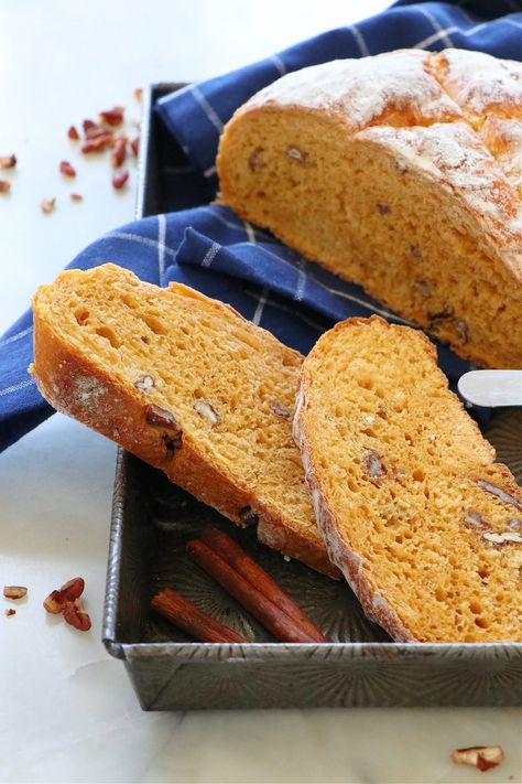 No Knead Pumpkin Harvest Bread, No Knead Pumpkin Bread, Pumpkin No Knead Bread, Pumpkin Pecan Bread, Harvest Bread, Pecan Bread, Knead Bread, Pumpkin Bread Recipe, Yorkshire Pudding