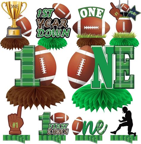 Football One Year Old Birthday, Football Centerpieces, Honeycomb Centerpiece, One Year Old Birthday, Centerpiece Party, Birthday Table Decorations, Football Theme, 1st Birthday Decorations, Football Themes