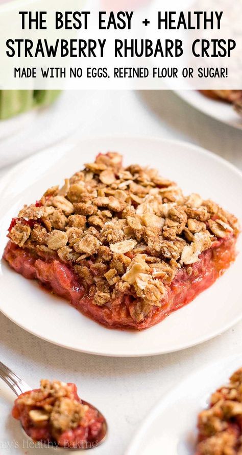 Healthy Strawberry Rhubarb Crisp, Strawberry Rhubarb Crisp Recipe, Healthy Rhubarb Recipes, Rhubarb Crisp Recipe, Rhubarb Desserts Recipes, Strawberry Rhubarb Recipes, Crumble Recipes, Eating Strawberry, Rhubarb Recipes Crisp