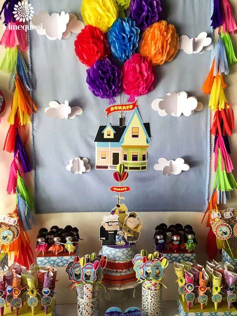 Up Party Decorations Pixar, Up The Movie Decorations, Up Movie Decorations Party Ideas, Disney Up Decorations, Up Movie Party Ideas, Up Movie Birthday Theme, Pixar Up Birthday Party, Up Decorations Pixar, Up Party Theme Disney