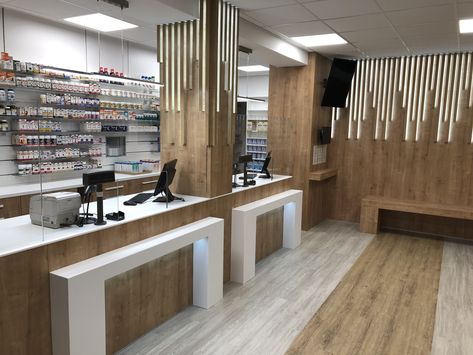 Pharmacy Design Interior Modern, Modern Pharmacy Design, Pharmacy Counter, Pharmacy Interior, Warehouse Layout, Mobile Shop Design, Pharmacy Decor, Luxury Ceiling Design, Hospital Interior