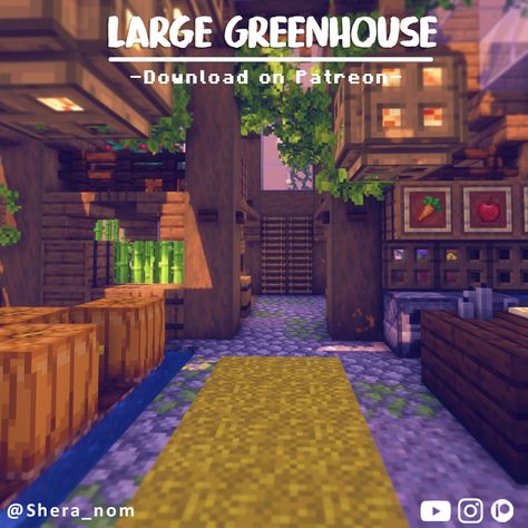 Hello! This is my cozy cottagecore Greenhouse I built in Minecraft. Build Download are available for Patreon Supporters Cottagecore Greenhouse, Cozy Cottagecore, Large Greenhouse, Minecraft Cottage, Minecraft Inspo, Minecraft Stuff, Minecraft Creations, Minecraft Projects, Minecraft