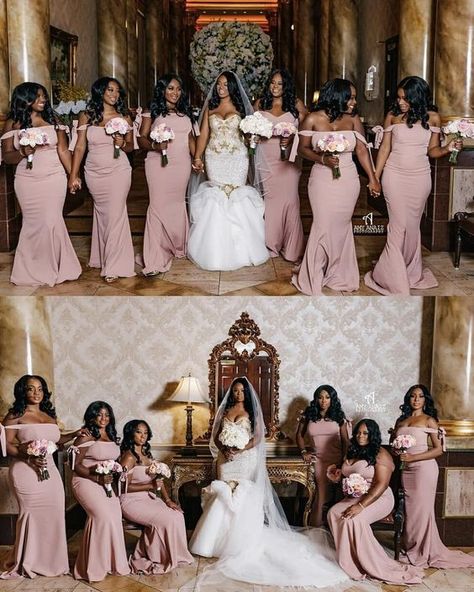 Black People Weddings, Bridesmaid Pictures, African American Weddings, Bridal Gallery, Black Bride, American Wedding, Bridesmaids And Groomsmen, Floral Image, Wedding Photography Poses