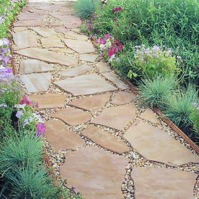 love the flag stone and gravel Flagstone Pathway, Flagstone Path, Stone Path, The Secret Garden, Samos, Garden Pathway, Backyard Projects, Lawn And Garden, Shade Garden