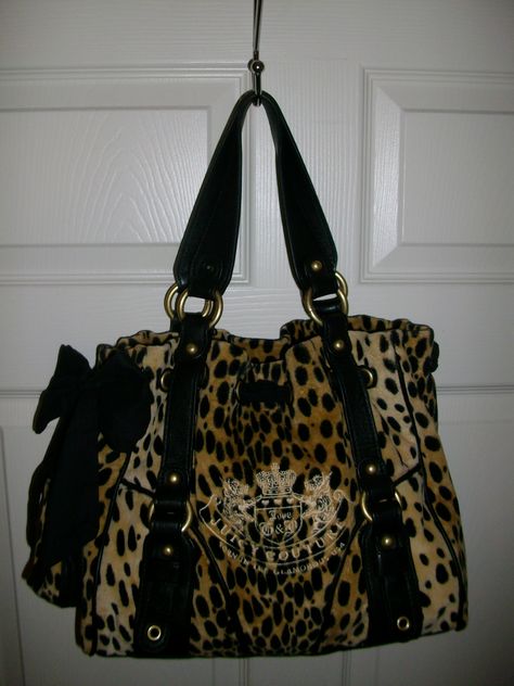 FOR SALE at my eBay store: MyGirlyCouture (Juicy Couture Leopard Print Day Dreamer Bag) http://www.ebay.com/itm/Juicy-Couture-Cheetah-Leopard-Print-Velour-Satchel-Purse-Day-Dreamer-Bag-/181628479410? Cheetah Print Luggage, Juicy Couture Leopard Bag, Leopard Print Purse, 2000s Purse, Cheetah Bag, Y2k Bags, Leopard Print Bag, Vintage Designer Bags, Leopard Bag