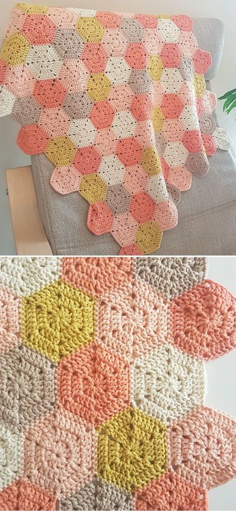 Hexagonal Granny Square Crochet, Granny Square Blanket Hexagon, Crochet Blanket Patterns Hexagon, Crochet Hexagon Pattern Free Diagram, Honeycomb Crochet Blanket Free Pattern, Crochet Octogan Blanket, Hexi Crochet Blanket, Free Crochet Hexagon Pattern, Hexagon Blanket Crochet Pattern