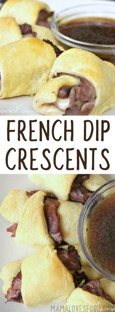 Made this for dinner last week!   French Dip Crescents with Easy Au Jus French Dip Crescents, Diy Easy Recipes, Crescent Ring, Fingerfood Party, Crescent Roll Recipes, French Dip, Crescent Roll, God Mat, Snacks Für Party