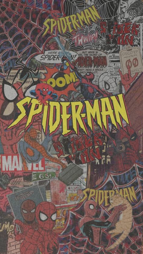 Spiderman Background Aesthetic, Spiderman Wallpaper Comic, Spiderman Collage Wallpaper, Spiderman Ipad Wallpaper, Spiderman Comics Wallpaper, Spider Man Wallpaper Aesthetic, Spiderman Background, Wallpaper Comic, Wallpaper Spider Man