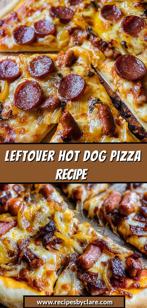 Turn your leftover hot dogs into a delicious and creative pizza—quick, easy, and packed with flavor!

Ingredients:

1 pizza crust (store-bought or homemade)
½ cup pizza sauce
1 cup shredded mozzarella cheese
4-6 leftover hot dogs, sliced
This inventive pizza combines the savory flavors of hot dogs, cheese, and fresh veggies, creating a fun and tasty meal from your leftovers! Hot Dog Pizza Recipes, Leftover Hot Dog Recipes, Leftover Hot Dogs, Pizza With Mozzarella, Dog Pizza, Hot Dog Pizza, Creative Pizza, Hot Dog Recipes, Cheese Topping