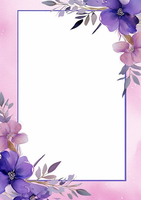 purple modern with flowers aesthetic page border Purple Template Aesthetic, Purple Frame Border, Flower Border Design Aesthetic, Purple Background With Flowers, Purple Flower Border, Purple Flowers Aesthetic, Aesthetic Borders, Invitations Background, Page Boarders