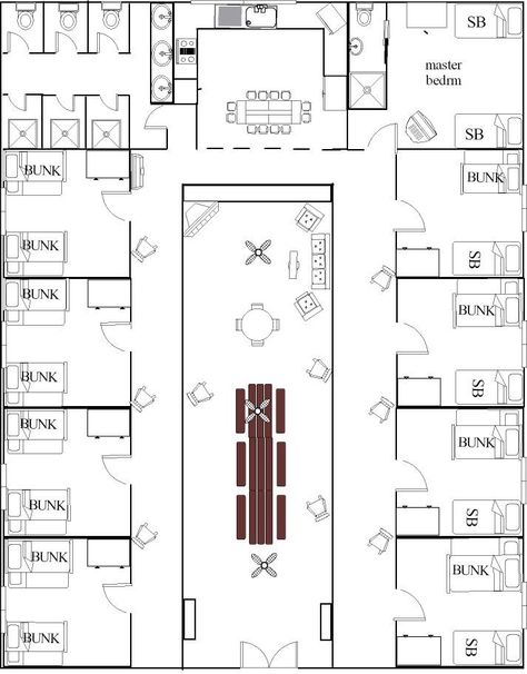 9 Bedroom House Plans, 9 Bedroom House, Village Family, Student Hostel, Inlaw Suite, Guest House Plans, Communal Living, Hotel Floor Plan, Hostels Design