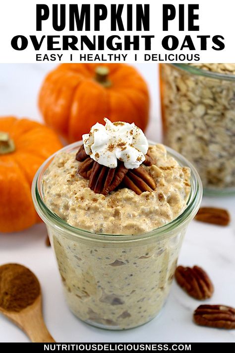 Creamy and delicious, these Pumpkin Pie Overnight Oats are the perfect way to kickstart your day with cozy fall flavors. Simply mix everything together and chill overnight for a simple and healthy breakfast that’s ready when you are! Low Calorie Overnight Oats, Pumpkin Pie Overnight Oats, Pumpkin Overnight Oats, Clean Simple Eats, Chia Overnight Oats, Pumpkin Oats, Overnight Oats Healthy, Pumpkin Oatmeal, Best Vegetarian Recipes