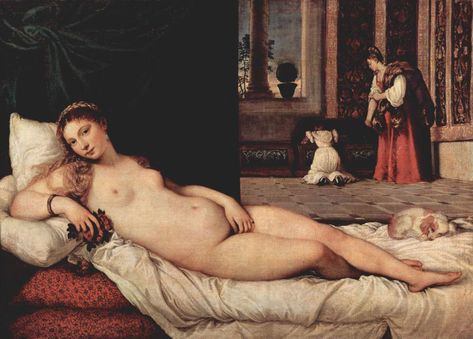 The Venus of Urbino, Titian's erotic reclining Goddess Post Expressionism, Olympia Painting, Manet Olympia, Venus Of Urbino, Eduard Manet, Olympia Manet, Paintings Of Women, Venus Painting, Eclectic Paintings