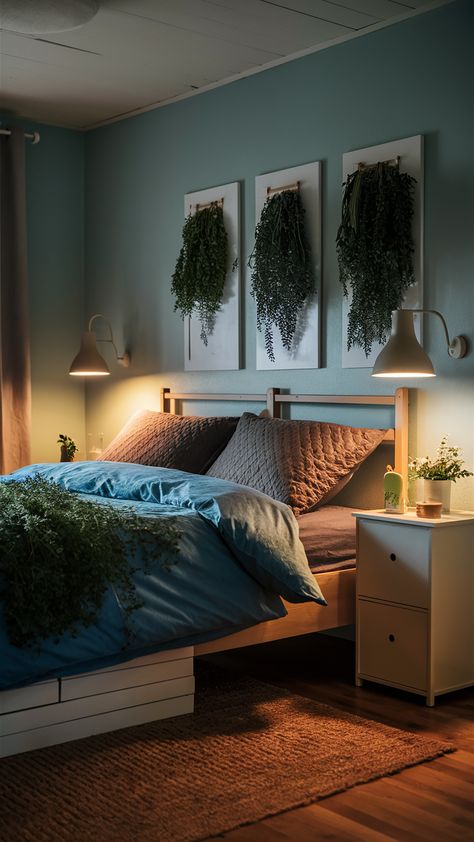 Discover how to create a tranquil bedroom oasis featuring a charming herb garden! This stylish setup showcases the versatile KALLAX storage unit, cozy RÖDHAKE duvet cover, and sleek KNARREVIK nightstand, all complemented by the lush FEJKA artificial plant. Warm bedside lamps add a soothing glow, perfect for relaxation. Embrace the calming atmosphere and bring nature indoors! Click for inspiration and tips on styling your own serene retreat. #BedroomInspo #IKEAStyle #HerbGarden Knarrevik Nightstand, Kallax Storage, Ikea Style, Tranquil Bedroom, Bring Nature Indoors, Bedroom Oasis, Bedside Lamps, Serene Bedroom, Calming Atmosphere