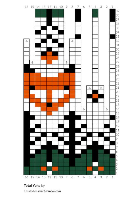 Fox Head by Sierra | Chart Minder Fair Isle Knitting Charts Free, Fox Knitting Pattern Free, Fair Isle Chart, Library Signs, Fair Isle Knitting Patterns, Free Chart, Fox Head, Fox Pattern, Fox Design