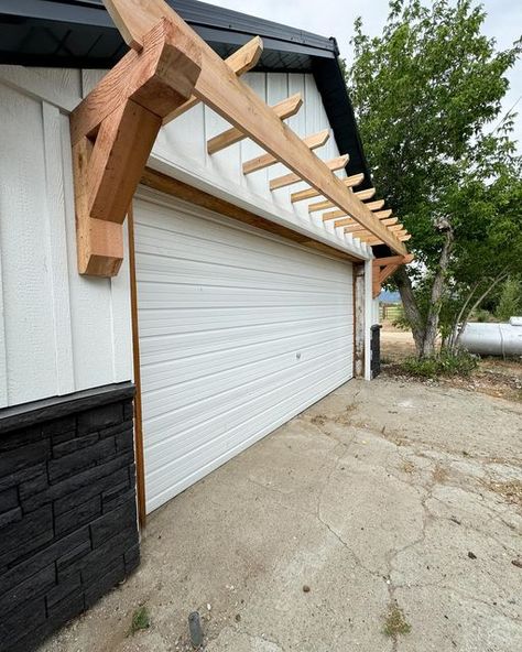 Faux Wood Garage Door, Pergola Awning, Modern Exteriors, Wood Garage, Paint It Black, Transformation Project, Wood Garage Doors, Garage Makeover, Pergola Designs