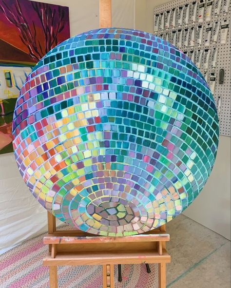 Painted Disco Ball Canvas, Disco Ball Acrylic Painting, Trending Art 2023, Disco Ball Painting Tutorial, How To Paint A Disco Ball, Mirrorball Painting, Mirrorball Art, Mirrorball Print, Disco Ball Painting