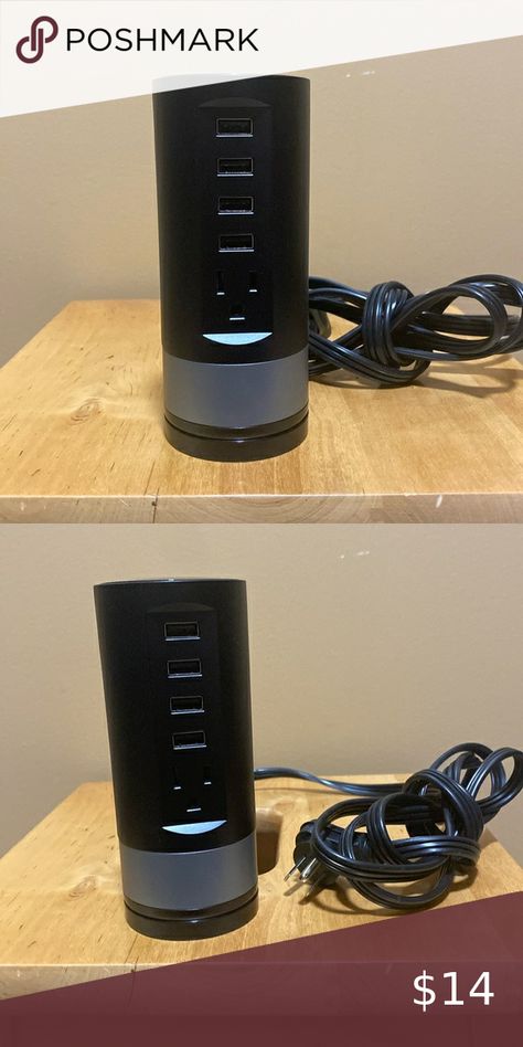 4-Port USB and Outlet Nightstand Charging Station Model HDC106U9A. EUC Nightstand Charging, Nightstand Charging Station, Desk Nightstand, Charging Station, Power Cord, A Desk, End Table, Outlet, Smartphone