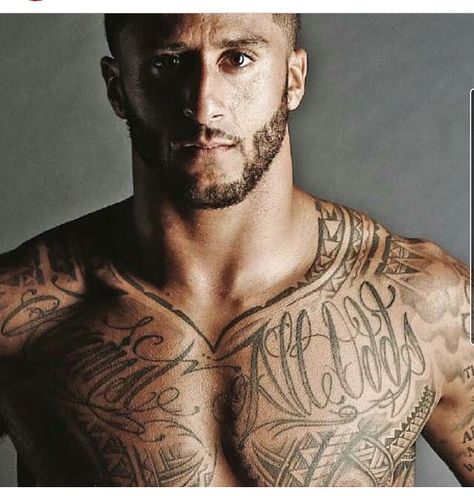 #ColinKaepernick Boys With Tattoos, Patriots Fans, Colin Kaepernick, The League, Chest Tattoo, Boys Shoes, Polynesian Tattoo, Love Him, Favorite Things