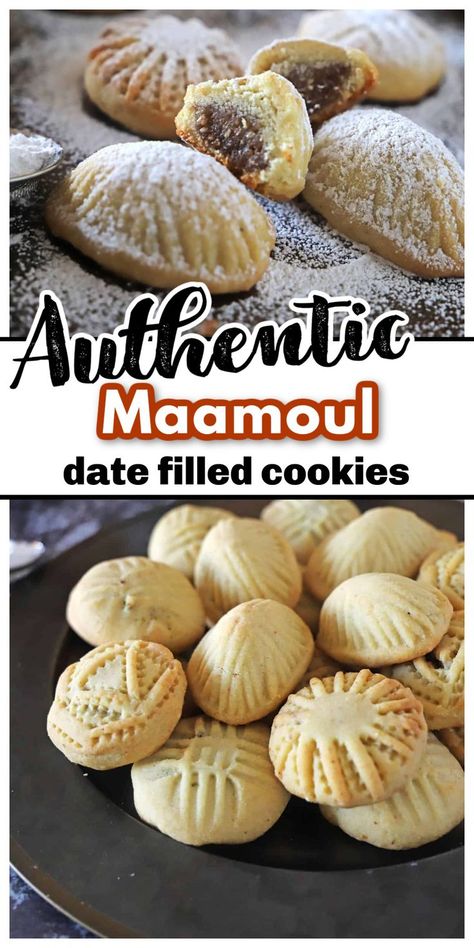 Maltomeal Recipes, Arabic Deserts Recipes, Arabic Cookies Recipes, Mamoul Recipe, Arab Cookies, Date Filled Cookies Recipes, Mamool Cookies Recipe, Arabic Dessert Recipes, Syrian Cookies