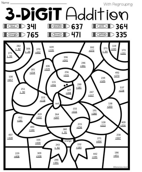 3 digit addition with regrouping coloring worksheets here you can find more pictures for coloring and addition 3 Digit Addition With Regrouping, Three Digit Addition, Subtraction With Borrowing, Addition With Regrouping Worksheets, Thanksgiving Addition, Addition Coloring Worksheet, Regrouping Addition, Coloring Worksheets For Kindergarten, Third Grade Worksheets